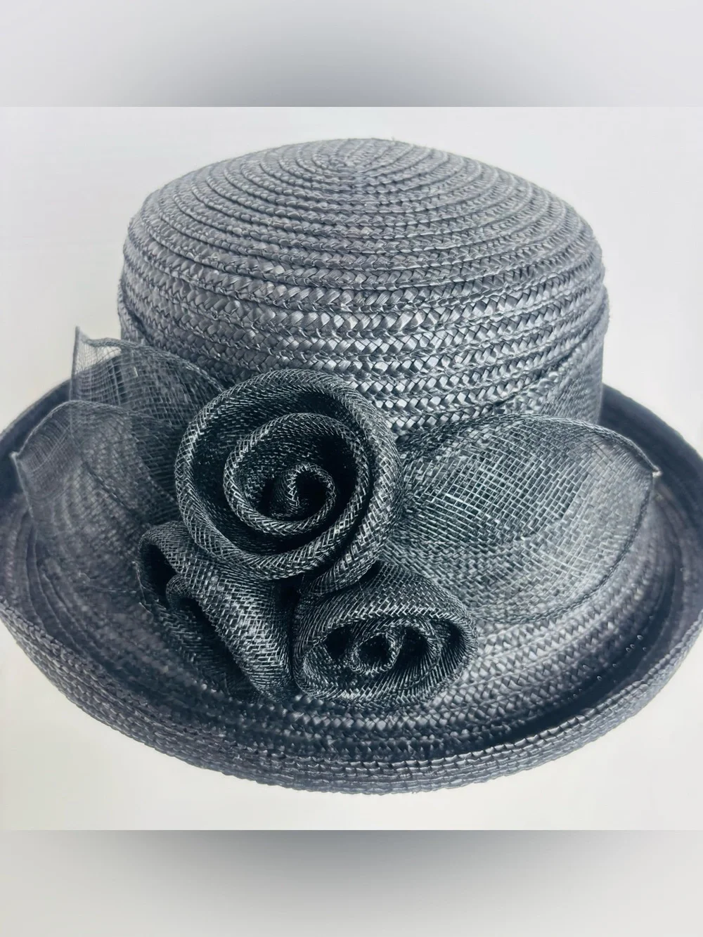 betmar Black Woven Dress Hat with Rosette Trio